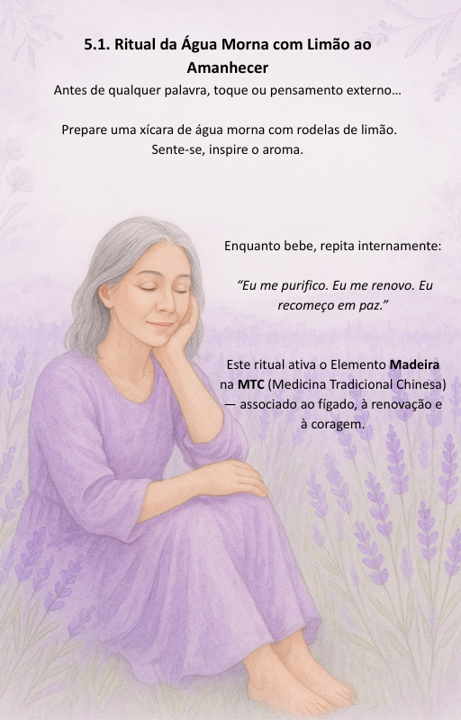 Página interna demonstrando o Ritual da Água Morna com Limão do e-book Menopausa Consciente